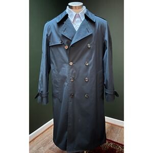 Vtg 70s London Fog‎ Men's Classic Double Breasted Trench Coat Navy 40 Reg EUC